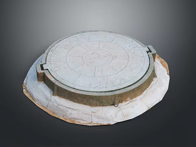 Ancient Circular Stone Carved Dial With Intricate Patterns And Base Structure 3d model