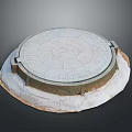 Ancient Circular Stone Carved Dial With Intricate Patterns And Base Structure 3d model