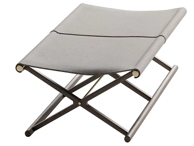 Modern Gray Upholstered Stool With Crossed Metal Frame And Sleek Design 3d model