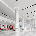 Modern Bank Lobby Interior With Spacious Open Area White Pillars And Seating