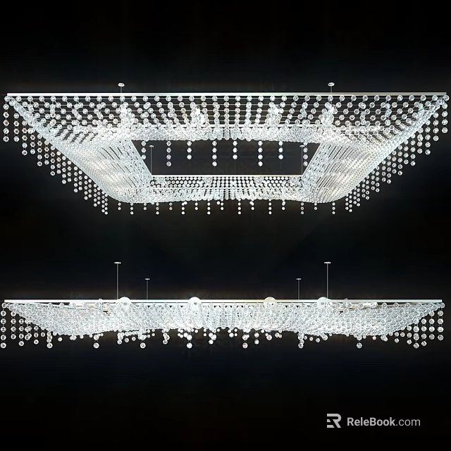 Elegant Modern Crystal Ceiling Light With Square Design And Hanging Pendants 3d model 