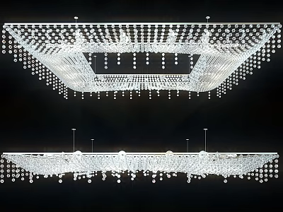 Elegant Modern Crystal Ceiling Light With Square Design And Hanging Pendants 3d model