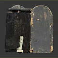 Ancient Wooden Chest With Carved Symbols And Small Figurine Decoration