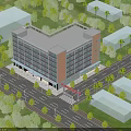 Multi Story Modern Residential Building Surrounded by Green Trees and Lawns Near Street