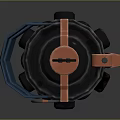 Futuristic Weapon With Blue Orange Purple Neon Accents Mechanical Handle Top Ring And Black Body
