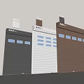 Commercial Storefronts With Different Black Brown White Roller Shutter Designs 3d model
