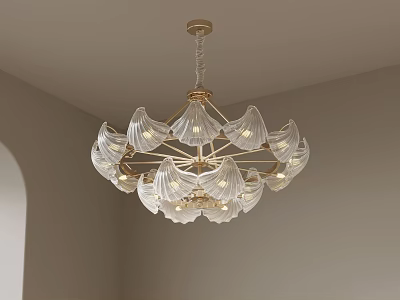 Elegant Glass Chandelier With Petal Design And Gold Frame Hanging From Ceiling 3d model