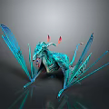 Mythical Teal Dragon Character with Vibrant Wings Red Horns and Dynamic Crouching Pose