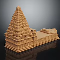 Intricate Hindu Temple Architectural Model with Multi Tiered Tower and Detailed Carvings