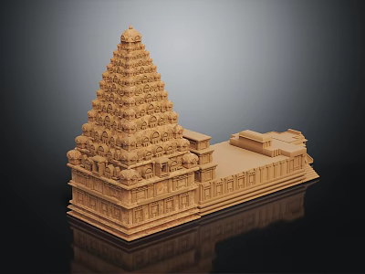 Intricate Hindu Temple Architectural Model with Multi Tiered Tower and Detailed Carvings 3d model