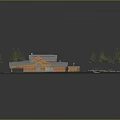 3D Architectural Model of Traditional Houses With Green Lawn Trees And Water Stream