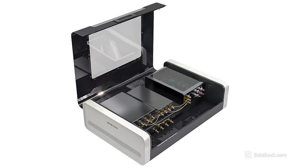 Modern Fujitsu Document Scanner Featuring Open Lid And Internal Components 3d model 