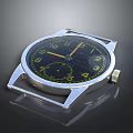 Classic Round Watch With Black Dial Yellow Numbers And Silver Metal Case