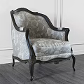 Antique Ornate Armchair With Floral Pattern Gray Fabric And Dark Wooden Frame