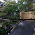 Japanese Style Garden Landscape With Wooden Pavilion Rocks Trees And Stone Path