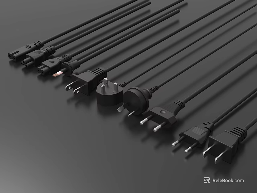 Diverse Commercial Equipment Power Cables With Various Plug Types For Business Use 3d model 