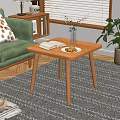 Wooden Coffee Table With Open Book Pastry Plate Flower Vase And Green Sofa In Living Room