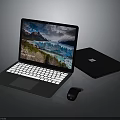Modern Open Laptop With Scenic Display Screen And Closed Notebook With Wireless Mouse 3d model