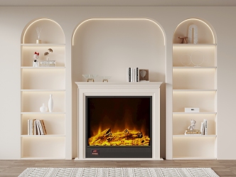 French Cream Fireplace Bookcase 3d model