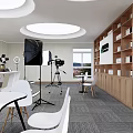 Modern Public Office Space With Green Wall Circular Lighting And Photography Equipment