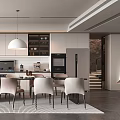Elegant Modern Open Dining Area With Marble Island Pendant Light And Dining Chairs