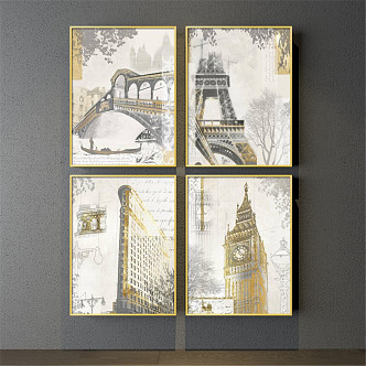 Modern Architectural Painting Gold and Silver Study Building Tower Decorative Painting 3d model