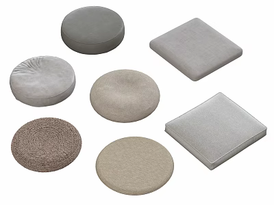 Various Round And Square Cushions With Woven Fabric In Gray Beige Tones 3d model