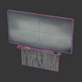 Frosted Gray Display Screen On Wooden Base With Wood Grain And Cable