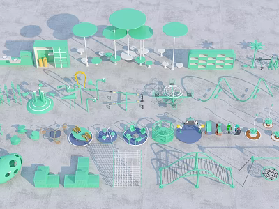 Green Outdoor Playground Equipment With Slides Swings Climbing Frames Rotating Structures And Interactive Designs 3d model