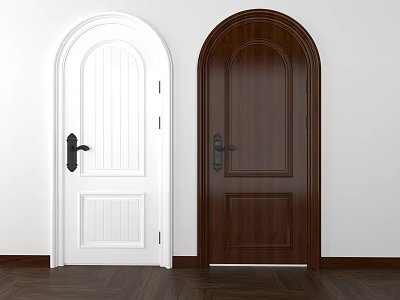 White and Dark Brown Wooden Hinged Doors in Modern Interior with Wooden Floor 3d model