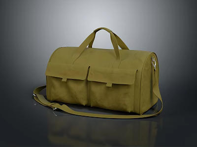 Olive Green Canvas Duffel Bag With Two Front Pockets Handle And Shoulder Strap 3d model