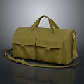 Olive Green Canvas Duffel Bag With Two Front Pockets Handle And Shoulder Strap 3d model