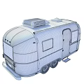 Vintage Silver Car Trailer With Roof Vents Blue Stripe Side Windows And Gas Cylinders