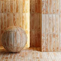 Spherical Terracotta Component With Patterned Surface And Textured Brick Wall Earthy Tones