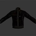 Black Leather Jacket With Zipper Stand Collar And Open Sleeves Design 3d model