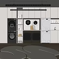 Modern Laundry Room Interior With Washing Machines Dryers Storage Cabinets And Hanging Rods