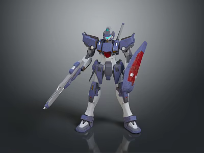 Game and Movie Character Futuristic Mech with Blue Purple Armor Red Shield and White Legs 3d model