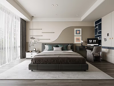 Modern Kids Room Interior Design With Bed Desk Decorative Paintings Window And Soft Carpet 3d model