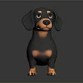Cartoon Dachshund 3D Model Figure With Black Orange Coat And Shiny Reflective Surface