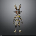Rabbit Eared Warrior Character In Armored Outfit With Gray Fur And Red Eyes