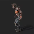 A Man Wearing Colorful Chest Armor Camouflage Pants Knee Pads And Boots