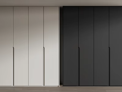 Modern Minimalist Wardrobe Design With Light And Dark Color Contrast Smooth Surface And Vertical Handles 3d model