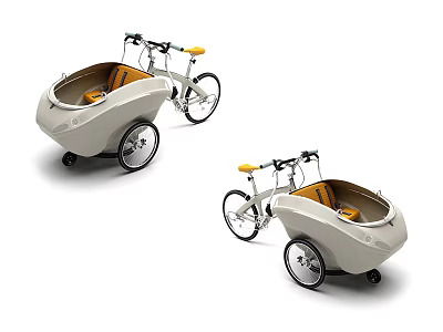Three Wheel Bicycle With Light Colored Cabin And Yellow Seat Design 3d model