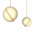 Modern Spherical Pendant Lights With White Shades Black Stripe And Golden Wires