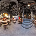 Industrial Style Bar Interior Design With Wooden Tables Chairs Wine Racks And Lighting