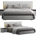 Soft Upholstered Double Bed With Gray Comforter Pillows And Matching Nightstands 3d model