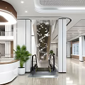 Modern Hospital Outpatient Clinic Lobby With Spacious Interior White Columns Staircase Windows And Green Plants