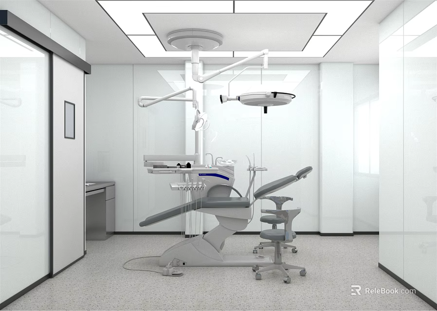 Modern Dental Surgery Interior With Adjustable Chair And Hanging Surgical Light 3d model 