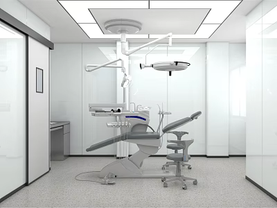 Modern Dental Surgery Interior With Adjustable Chair And Hanging Surgical Light 3d model
