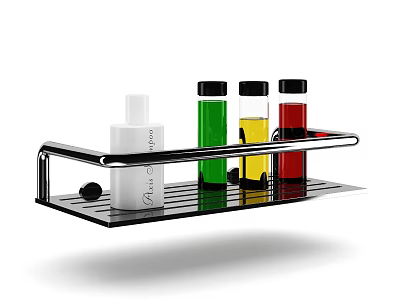 Modern Bathroom Set With Metal Shelf Hand Soap And Colorful Bottles 3d model